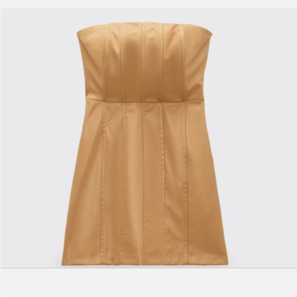 Zara Strapless Tan faux leather Dress